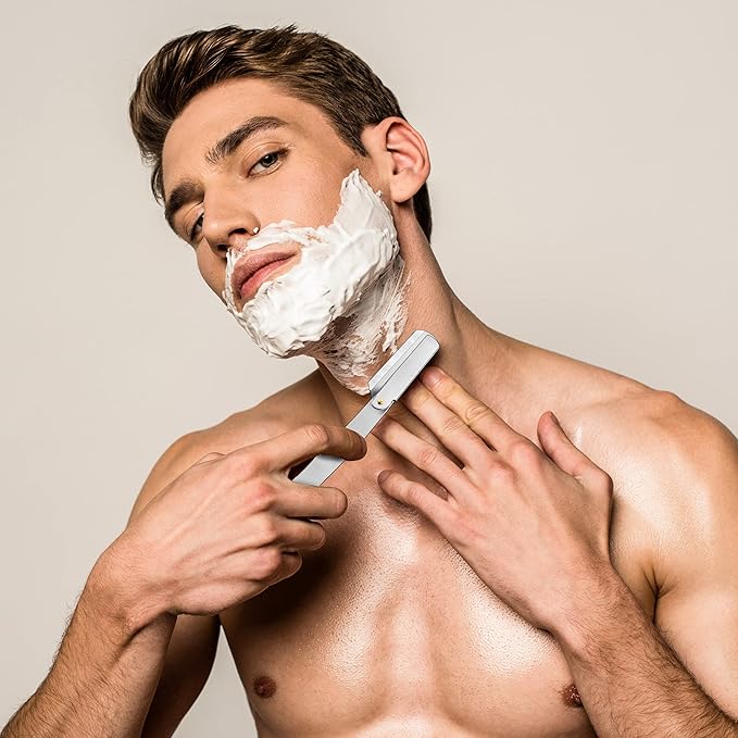 Utopia Care Professional Straight Razor for Men, Barber Straight Edge Razor Safety with 100 Pack Blades, Silver