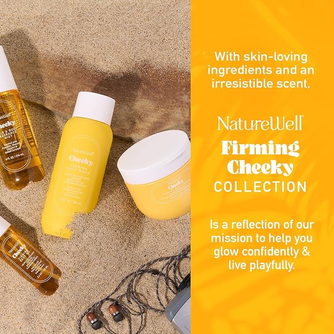NATURE WELL Cheeky Firming & Moisturizing Body Cream, Lightweight & Quick-Absorbing Formula to Help Visibly Firm & Smooth Skin, Scented with Pistachio, Almond, Coconut, & Salted Caramel,12 Oz