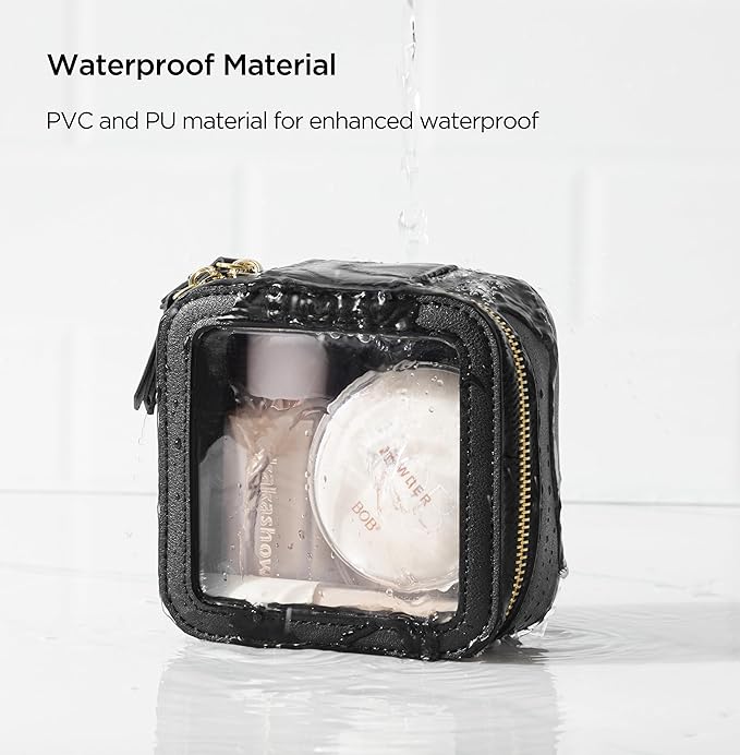 HBlife Small Makeup Bag for Purse Cute Mini Makeup Bag Cosmetic Bag Women Travel Clear Makeup Pouch Case Organizer Leather Make Up Toiletry Bag Transparent Storage Bag(Black)