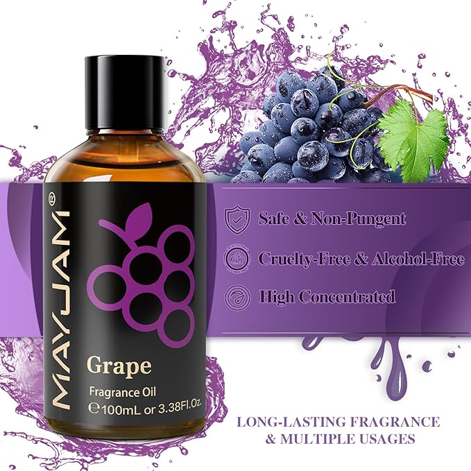 MAYJAM 100ML/3.38FL.OZ Grape Fragrance Oils with Glass Dropper, Essential Oils for Diffusers for Home, Long Lasting Scented Oils for Diffusers Soap Candle Making