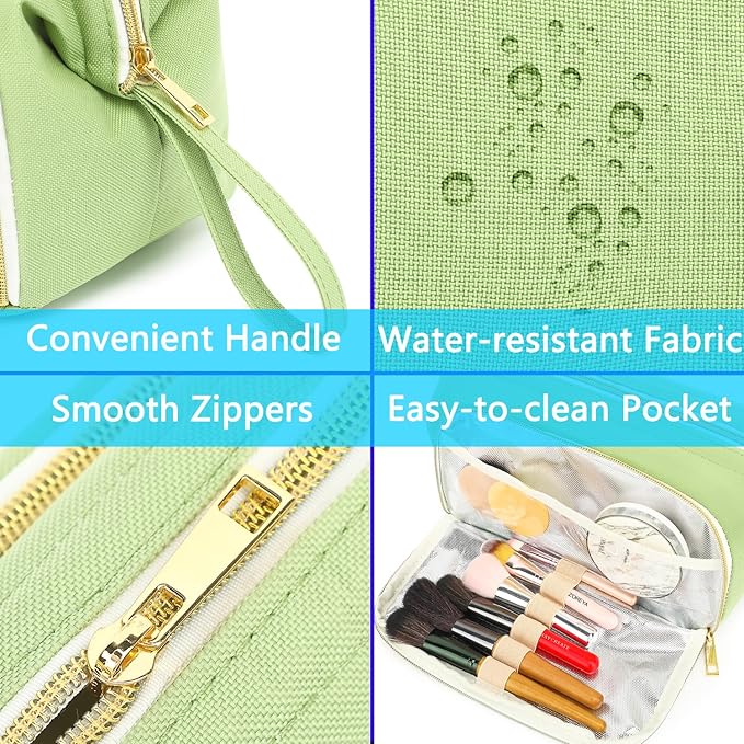 Travel Makeup Bag, Wide-open Cosmetic Bag Make Up Organizer Case with Brushes Pocket for Women, Large Family Toiletry Bag Skincare Pouch for Toiletries Accessories