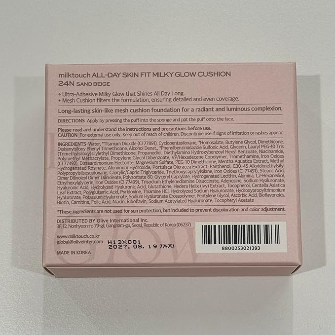 milktouch Cushion Foundation, 24H Flawless Skin, Radiant Shine, No Oxidation, Long-Lasting, Non-Creasing, 60% Hydrating Skincare Infused Korean, Stocking Stuffers, Christmas Gifts (24N Sand Beige)