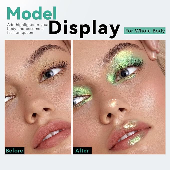 Duochrome Green Yellow Glitter Eyeshadow Stick, Color Shift Shimmer Chameleon Metallic Eye Shadow Brightener Pencil, Silky Smooth Iridescent Sparkle Inner Corner Eye Highlighter Fairy Makeup