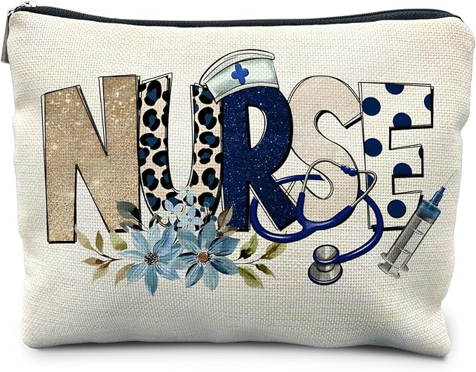 Trendy Floral Nurse Makeup Bag, Nurses Week Gifts Cosmetic Bags for Women, Nurse Appreciation Gifts Makeup Pouch, Nursing Zipper Pouch