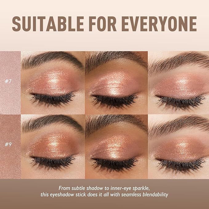 2 Colors Eyeshadow Stick Shimmer Glitter Eye Shadow Pencil Waterproof Eye Brightener Crayon Highlighter Eye Liner Pen Multi-Dimensional Blendable Neutral Crease-Proof Eyes Look Makeup, 7+9