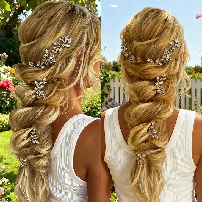 10 pcs Wedding Hair Accessories Bridal Hair Pins Silver Rhinestone with Pearls Hair Pieces for Brides Women Girls (Silver A)