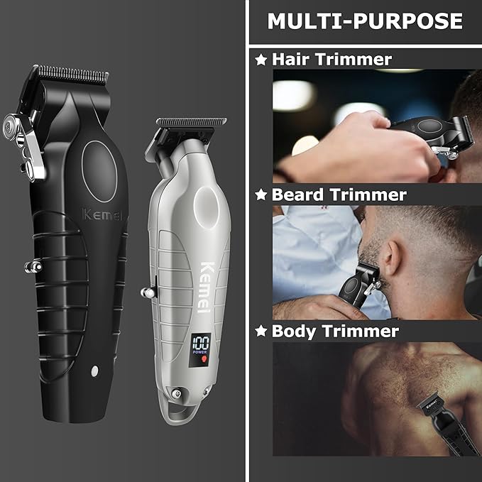 KEMEI Hair Clippers for Men, Professional Clipper and Trimmers Set, Cordless Zero Gap Trimmer for Men with LED Display, 11 Guide Combs