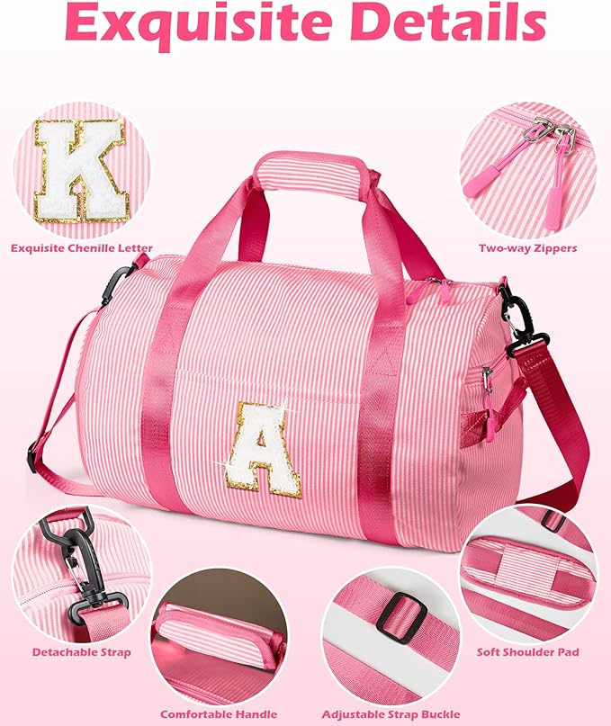 Gift for Teenager, Girls Travel Duffle Bag, Kids Initial Overnight Bags with Shoe Compartment, Personalized Weekend Bag with Makeup Pouch, 8 Year Old Girl Birthday Gifts (Letter A)