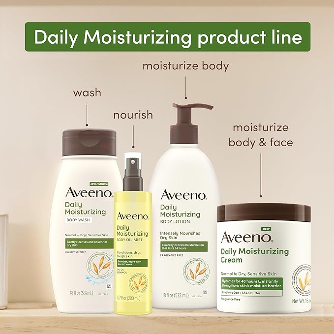 Aveeno Daily Moisturizing Body Wash for Sensitive Skin + Prebiotic Oat, Gently Cleanses, Nourishes & Feels Moisturizing Dry Skin, Light Fragrance, Refill Pouch, 36 fl. oz