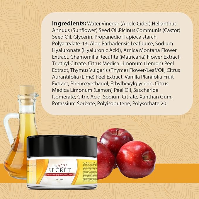 UpWellness The ACV Secret Skin Moisturizer - Hydrating Cream with Apple Cider Vinegar, Hyaluronic Acid, Castor Oil, and More - Protect and Restore Skin - Physician Formulated - 30 ml