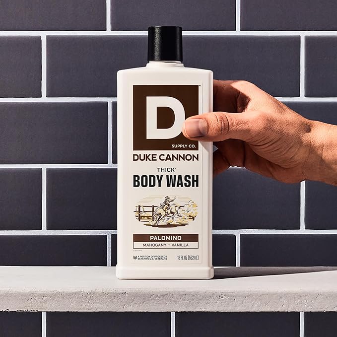 Duke Cannon Supply Co. Thick High Viscosity Body Wash – 3X Thicker, Cleansing Shower and Bath Gel, Mineral-Enriched for Men – Shower Gel – Men’s Body Scrub – Palomino (18 oz)
