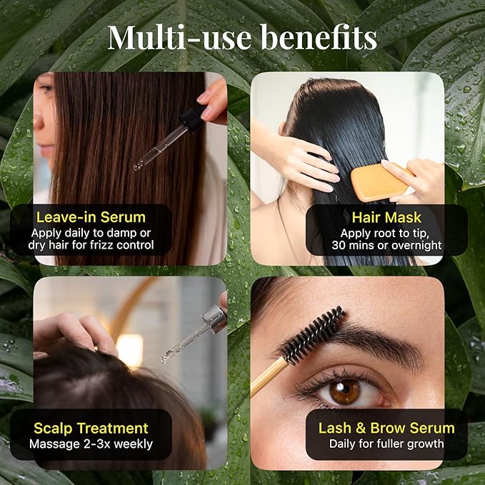 Batana Oil with Organic Rosemary & Biotin – Hair, Eyebrow & Eyelash Growth Serum – Nourishing Oil for Thicker, Fuller-Looking Hair, Brows & Lashes – Strengthens Roots & Conditions Dry Ends