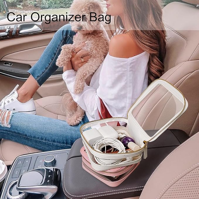 Clear Makeup Bag Travel Size Toiletry Bag Organizer Case Quality PU Leather Transparent Small Cosmetic Bag Car Bag for Essentials with Durable Zipper