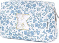 Narwey Birthday Gifts for Teen Girls Kids Women Personalized Initial Floral Makeup Bag Cute Cosmetic Trendy Stuff 6 8 10 11 12 13 14 16 18 Years Old Travel Toiletry Bag (Little Blue Flower K)