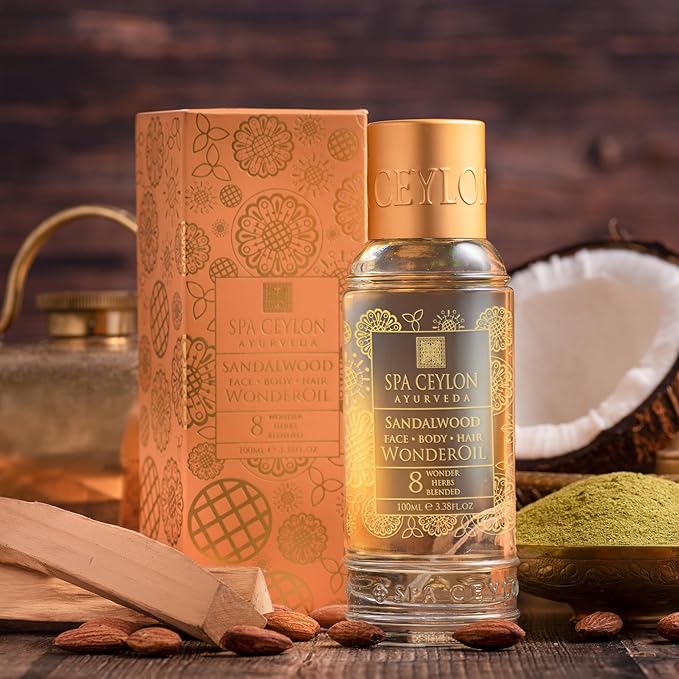 SPA CEYLON Wonder Oil Sandalwood, Luxurious Moisturizing Body Oil with Ayurvedic Herbs, Non-Greasy Natural Skin & Hair Nourishment, Vegan & Ethical,100ml