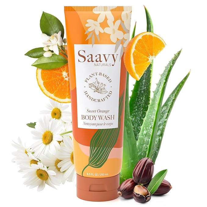 Saavy Naturals Body Wash Sweet Orange Plant-Based Ingredients| Made In USA | Sensitive Skin Body Wash, l Organic & Vegan Formula With Coconut Oil, Shea Butter, And Aloe Vera - 8.5 Fl Oz
