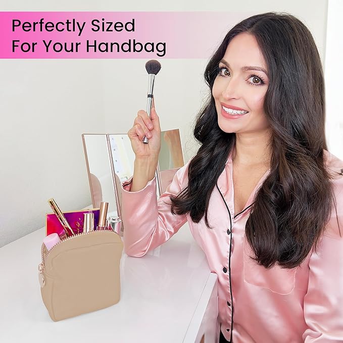 DANCOUR Small Makeup Bag For Purse - Makeup Bag Small Cosmetic Bag For Purse - Mini Pouch Travel Makeup Bag Zipper Pouches - Mini Cosmetic Bag For Purse Organizer For Women and Girls (Beige), (MKBAG)