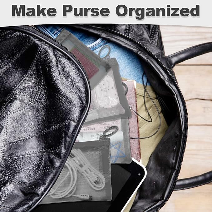 Mini Mesh Pouches (4 Pack), Small Mesh Bags with Zipper Nylon Makeup Pouches Bag Cosmetic Pouch Travel Purse Organizer Insert Diaper Inside Bag Organizers Home Organizing Size See Through Cute Gray