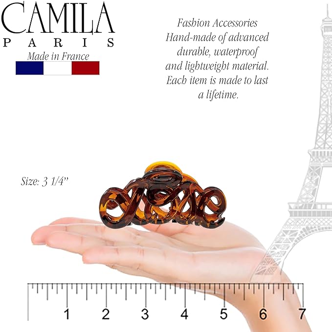 Camila Paris CP1380 French Hair Clip for Women, 3.25 inch Girls Hair Claw Clips Jaw Tortoise Cellulose, Fashion Durable and Styling Hair Accessories for Women, Strong Hold No Slip Grip, Made in France