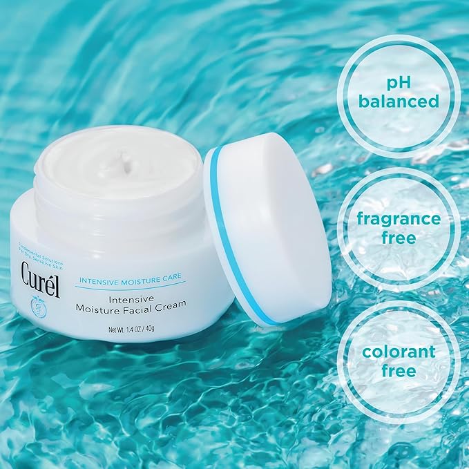 Curel Japanese Skin Care Intensive Face Moisturizer Cream, Face lotion for Dry to Very Dry, Sensitive Skin, with Ceramides, Anti-Aging & Anti-Wrinkle, Fragrance & Alcohol Free Eczema Cream, 1.4 Oz