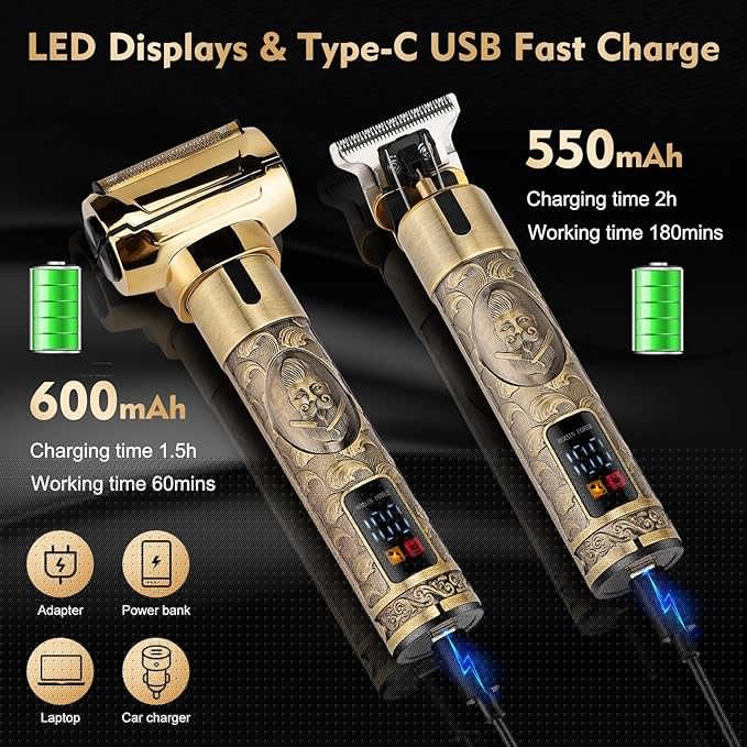 Professional Hair Clippers for Man,Electric Shavers Razor T-Blade Hair Trimmer, Men’s Grooming Kit Cordless Barber Trimmer Bald Shavers with 4 Guides & 3 Foil Head (Bronze)