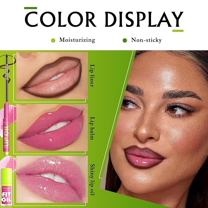 Brown Lip Liner & Pink Lip Gloss Set Moisturizing Lip Kit, Smooth Dark Brown Lip Liner Pencil Hydrating Lip Tinted Oil Non Sticky Lip Click Balm Lightweight Long Lasting Daily Lip Care for Women