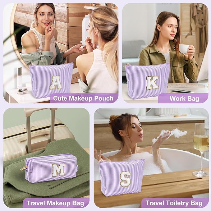 YOOLIFE Personalized Friend Birthday Gifts - 2 Pieces Makeup Bag Cosmetic Bags for Women Travel Makeup Bag Make up Bag with Small Makeup Bag Wedding Bridesmaid Gifts Teacher Gifts for Women Letter H