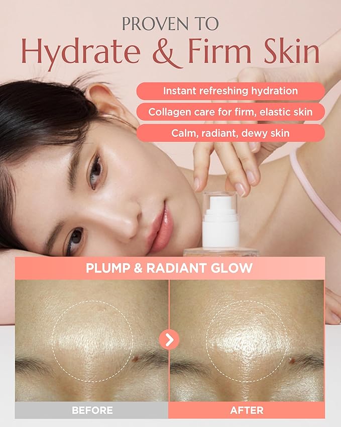 Apricot Collagen Gel Serum Mist - Korean Face Moisturizer French Patented with 8-Layer Hyaluronic Acid, Bakuchiol, Adenosine for Hydration Glow Firming Anti-Aging Spray, 3.38 fl.oz.