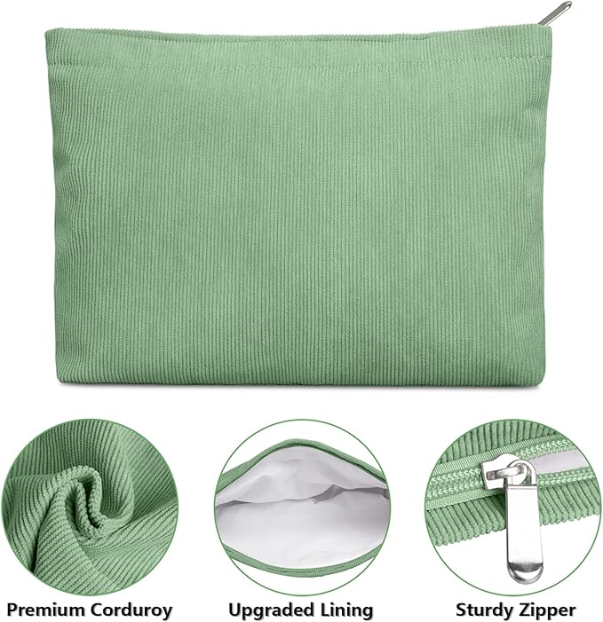 FITDON 2PCS Cosmetic Bags for Women Makeup Bag for Purse Small Corduroy Makeup Pouch Travel Make Up Bag with Zipper Toiletry Bag Organizer