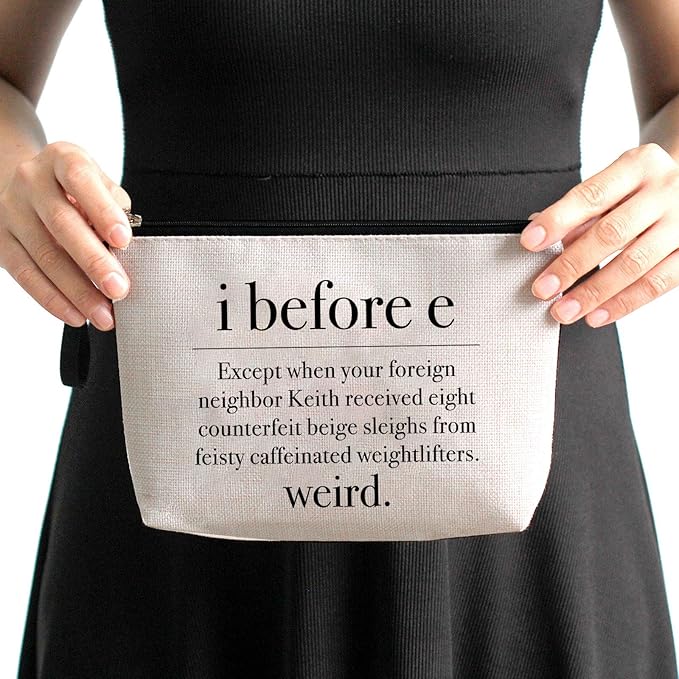 Teacher Makeup Bag Teacher Gifts for Women Weird Funny Grammar English Teachers School Motivation Encourage Cosmetic Bag for Appreciation Gifts Travel Toiletry Bag for Birthday Christmas I Before E