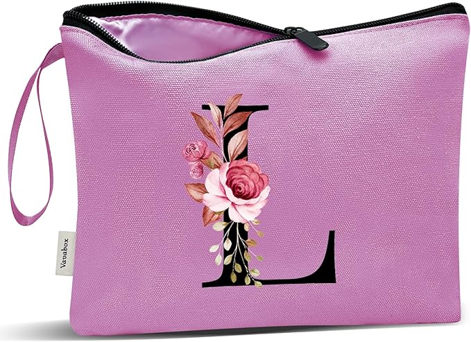 Vavabox A-Z Personalized Makeup Bag, Birthday Gifts for Women Mom, Gifts for Best Friend, Bride Bridesmaid Cosmetic bag (L, Purple)