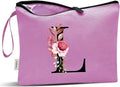 Vavabox A-Z Personalized Makeup Bag, Birthday Gifts for Women Mom, Gifts for Best Friend, Bride Bridesmaid Cosmetic bag (L, Purple)