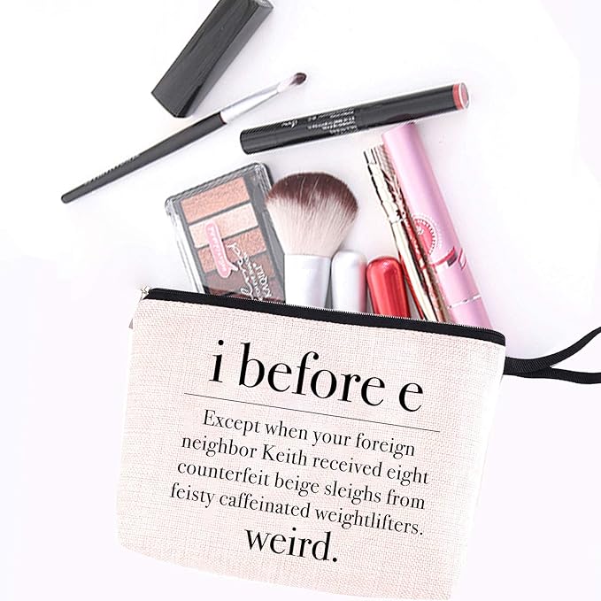 Teacher Makeup Bag Teacher Gifts for Women Weird Funny Grammar English Teachers School Motivation Encourage Cosmetic Bag for Appreciation Gifts Travel Toiletry Bag for Birthday Christmas I Before E