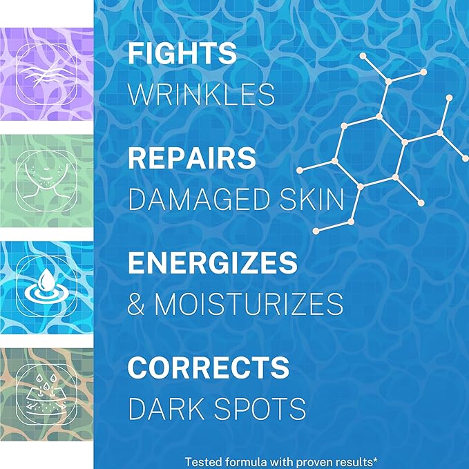 SKIN AURA™ Advanced Anti-Aging Serum - All-In-One Plant Derivative Formula Improves Wrinkles, Fine Lines & Age Spots with 5 Vitamins + Minerals, Hyaluronic Acid & Collagen Peptides - 30ml (1oz)