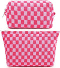 Travel Makeup Bag, Checkered Cosmetic Bag Make Up Organizer Case for Women, Small Toiletry Bag Skincare Pouch for Toiletries Accessories Brushes, 2PCS