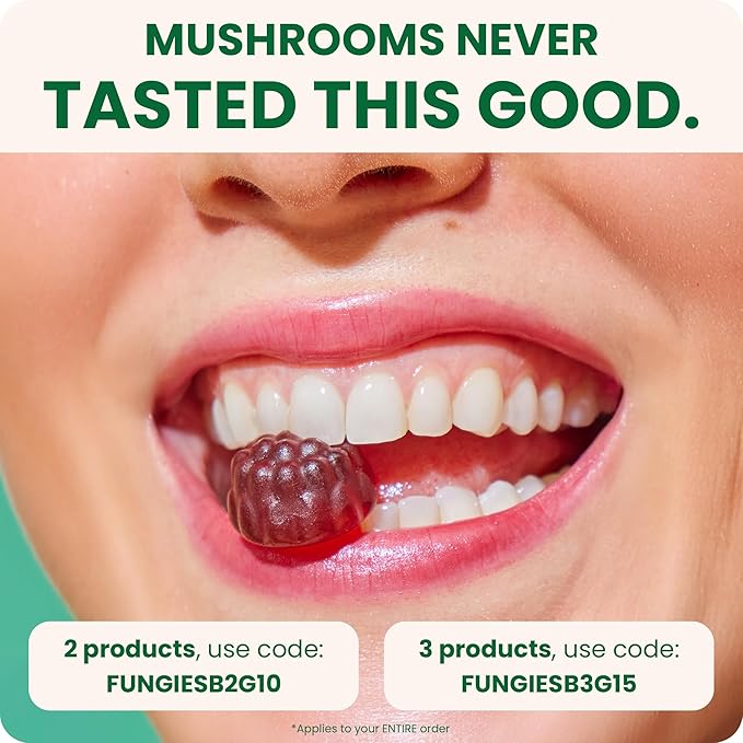 Fungies Mushroom Gummy 3-Pack Bundle, Lion's Mane, Cordyceps & Reishi Gummies for Adults - Mushroom Gummies Supports Brain Health, Gut Health, Energy & Daily Wellness - 180 Servings