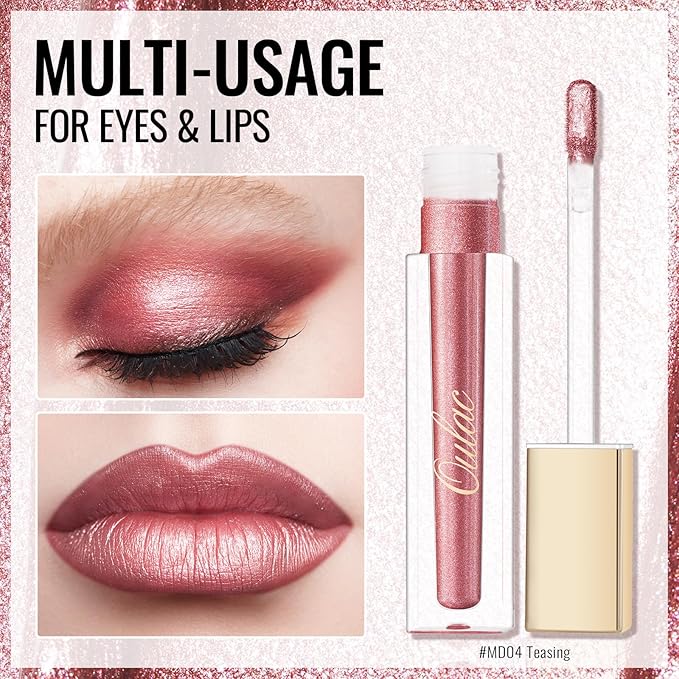 Oulac Metallic Shine Liquid Lipstick Set for Women, Dual Use for Lips & Eyeshadow, Long Lasting Lip Gloss, Metallic Matte High Impact Lip Color No Transfer Vegan Formula, 4.5ml, MD01+02+08