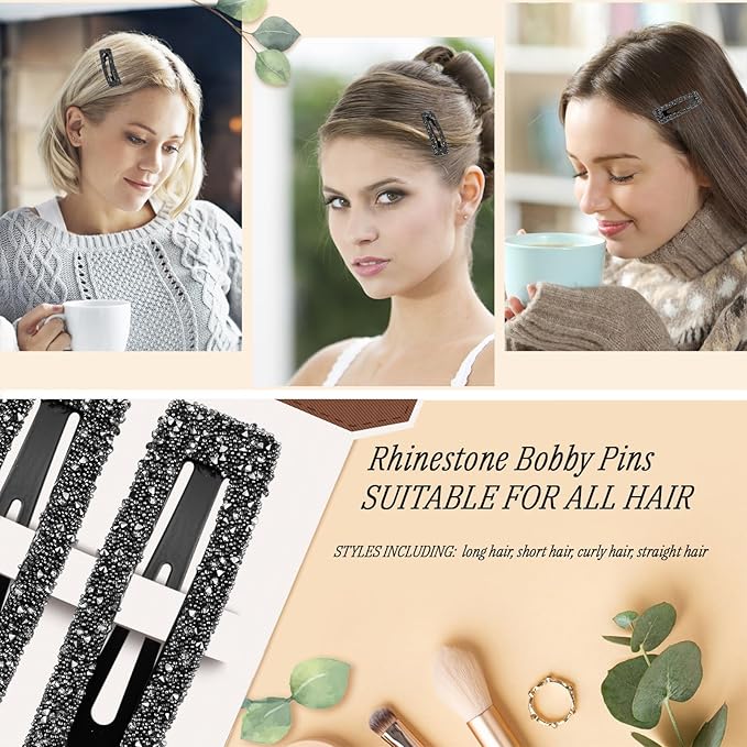 Rhinestone and Crystal Hair Clips 2-Pack, Sparkly Barrettes & Elegant Bling Accessories for Women & Girls(Set10)