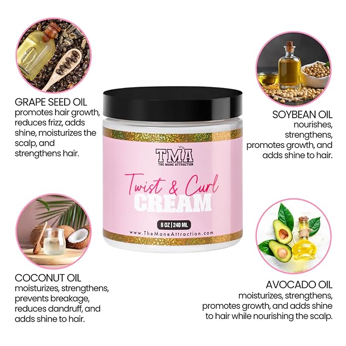The Mane Attraction Twist & Curl Defining Cream – 8oz | Lightweight Curl Enhancer for Natural Hair | Frizz Control + Moisture for Twist Outs and Braid Outs