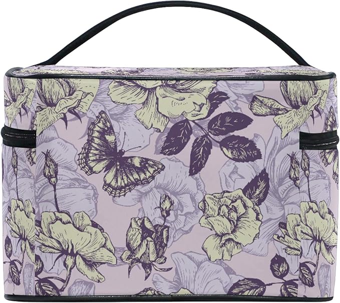 Makeup Bag, Vintage Butterfly And Flowers Travel Makeup Organizer Bag Cosmetic Cases Toiletry Bags for Girl Women Ladies