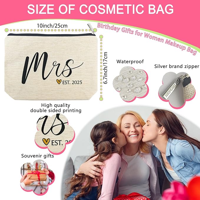 ancpeany Wedding Bridal Shower Gifts for Bride To Be 2025, Future Mrs Makeup Bag, Bachelorette Party favors Accessories, Wifey Engagement Gifts for Women, Small Cosmetic Travel Pouch