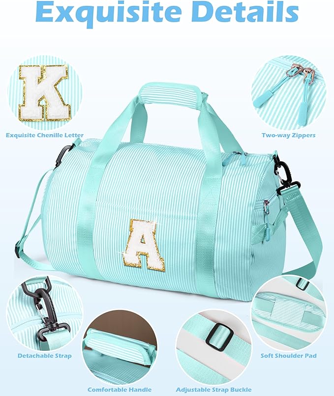 Christmas Gifts for Teenager, Girls Travel Duffle Bag, Kids Initial Overnight Bags with Shoe Compartment, Personalized Weekend Bag with Cosmetic Pouch, Birthday Gift for Kid (Letter R)