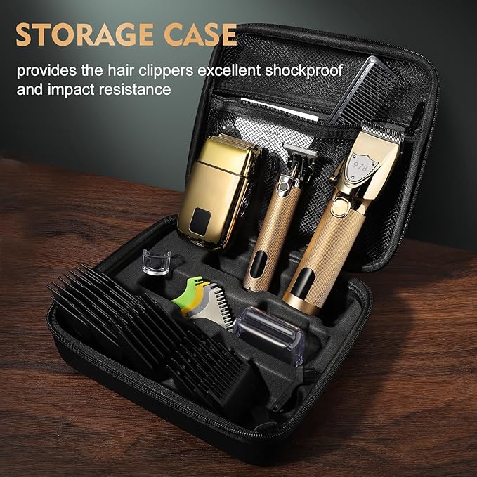 Hair Clippers for Men Professional, Cordless Beard Trimmer & Electric Shavers for Men, Mens Hair Clippers and Trimmer Kit for Barber with Case, Gold