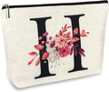 Initial A-Z Personalized Floral Makeup Bag, Monogrammed Birthday Gifts for Women Mom, Mothers Day Christmas Gift Ideas for Best Friend, Bride Bridesmaid, Her, Grandma, Small Travel Cosmetic Bag (H)