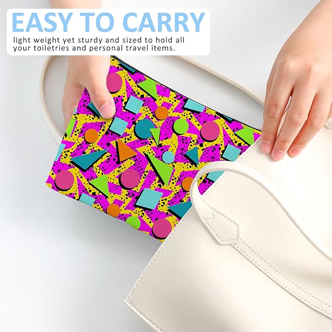 Makeup Bag Memphis Style Cosmetic Bag Mini Portable Travel Toiletry Bag Organizer Makeup Brushes Aesthetic Accessories Waterproof Storage Bag for Women