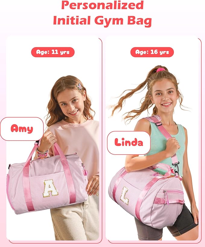Christmas Gifts for Grandkids, Girls Travel Duffle Bag, Kids Initial Overnight Bags with Shoe Compartment, Personalized Weekender Bag with Makeup Pouch, Cute Stuff for Teen (Letter P)