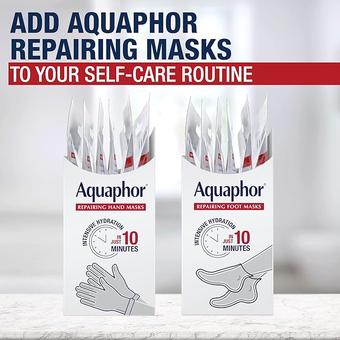 Aquaphor Repairing Foot Masks, Moisturizing Socks for Dry Feet, Hydrating Foot Care Treatment with Avocado Oil and Shea Butter, Pack of 6