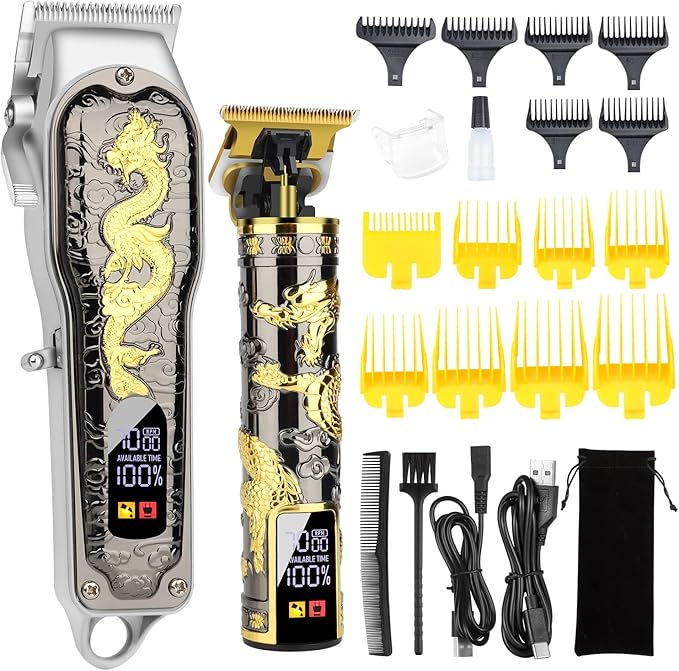 HIENA PRO Hair Clippers for Men T-Blade Trimmer Set, Men Professional Cordless Barber Hair Clippers Set with LED Display