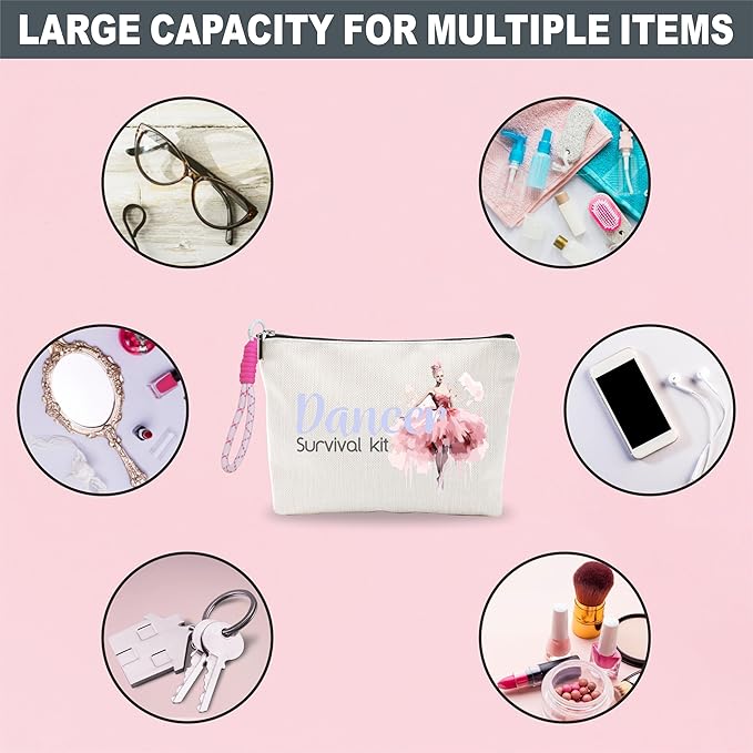 Funny Make Up Bag For Woman, Cosmetic Bag With Hand Strap - Dancer Survival Kit - Lined Toiletry Bag - Watercolor Pouch, Girl Organizer With Zipper, Women Essentials & Accessories - B07
