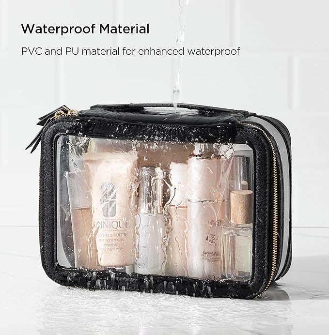 Large Clear Makeup Bag for Women, Portable Travel Makeup Bag Organizer Waterproof Toiletry Bag Cute Makeup Bags Cosmetic Bag Makeup Pouch, Black
